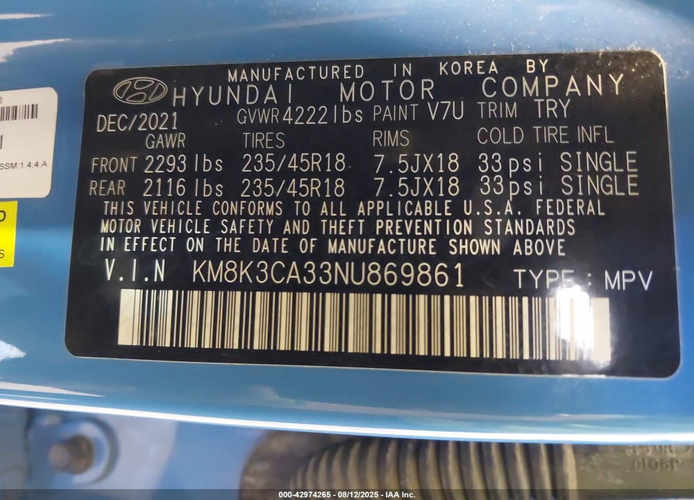 2022 HYUNDAI KONA N LINE VIN: KM8K3CA33NU869861