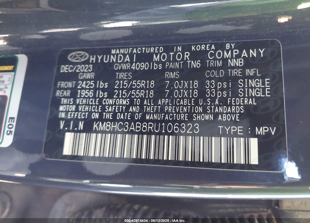 2024 HYUNDAI KONA VIN: KM8HC3AB8RU106323