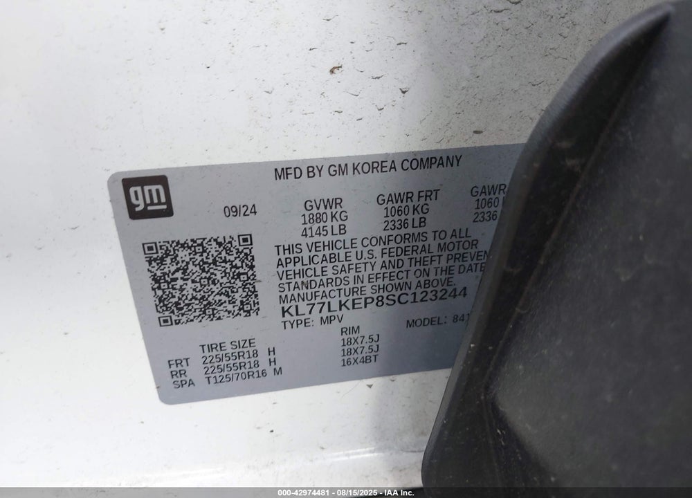 2025 CHEVROLET TRAX VIN: KL77LKEP8SC123244