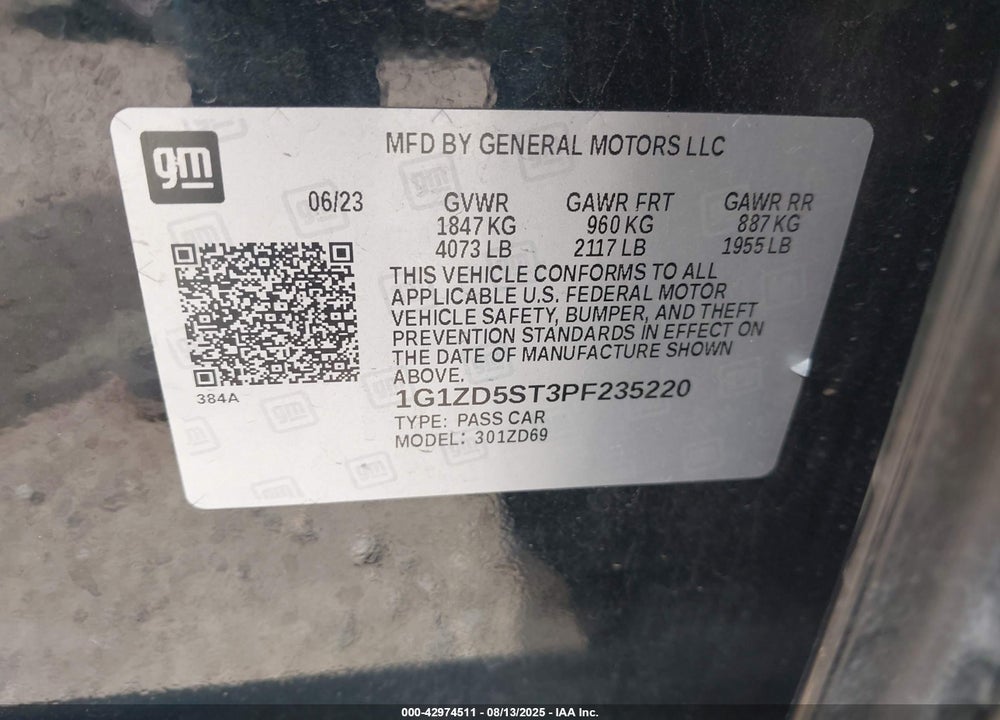 2023 CHEVROLET MALIBU FWD 1LT VIN: 1G1ZD5ST3PF235220