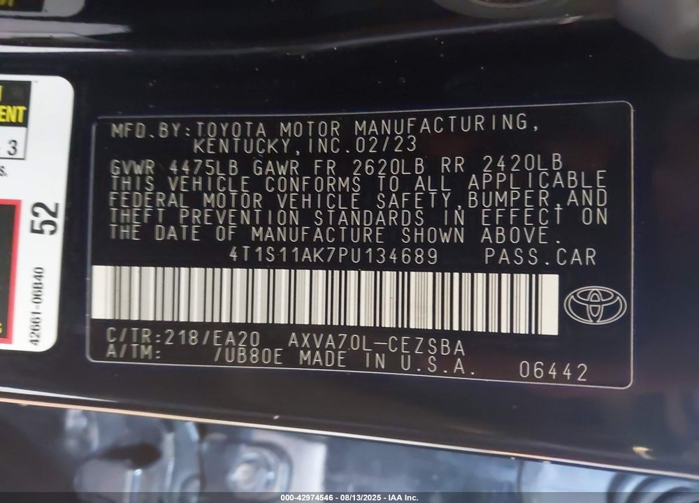 2023 TOYOTA CAMRY VIN: 4T1S11AK7PU134689
