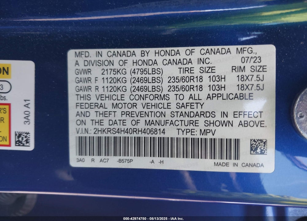 2024 HONDA CR-V VIN: 2HKRS4H40RH406814