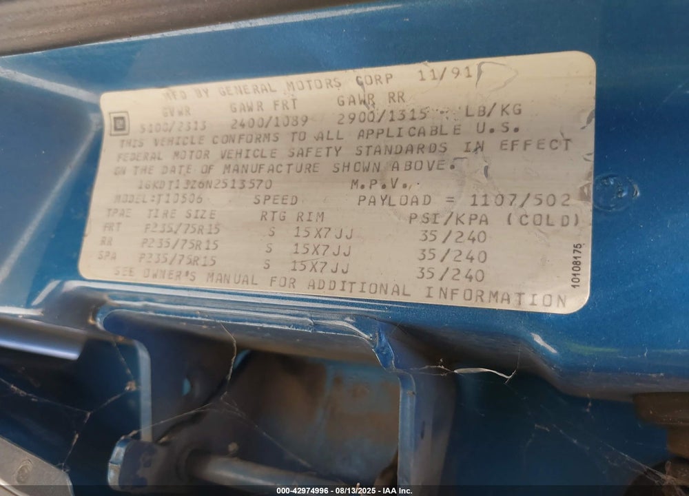 1992 GMC S15 JIMMY VIN: 1GKDT13Z6N2513570