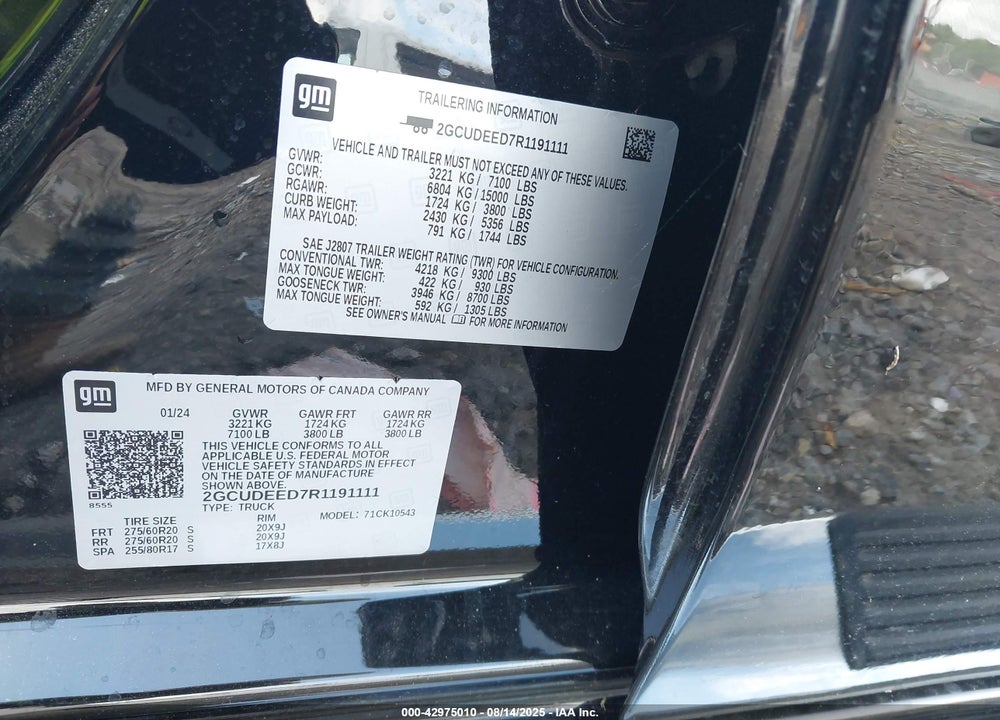2024 CHEVROLET SILVERADO 1500 VIN: 2GCUDEED7R1191111