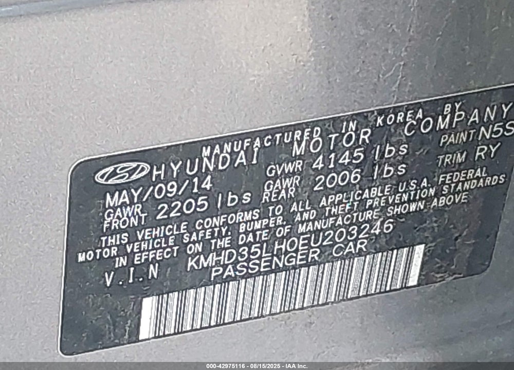 2014 HYUNDAI ELANTRA VIN: KMHD35LH0EU203246
