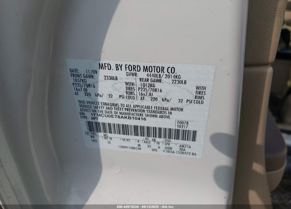 2010 FORD ESCAPE VIN: 1FMCU0E78AKB10416