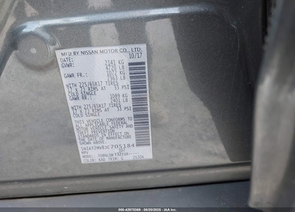 2018 NISSAN ROGUE VIN: 5N1AT2MV8JC705184