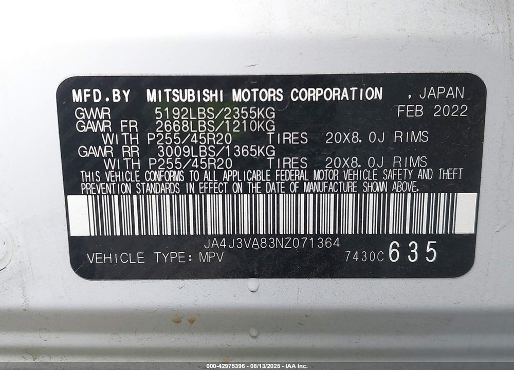 2022 MITSUBISHI OUTLANDER SEL 2.5 2WD/SEL SPECIAL EDITION 2WD VIN: JA4J3VA83NZ071364