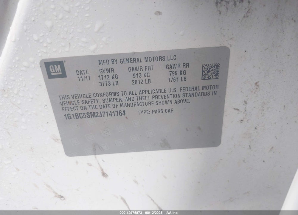 2018 CHEVROLET CRUZE VIN: 1G1BC5SM2J7141764