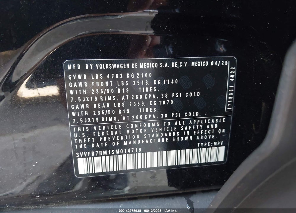 2025 VOLKSWAGEN TIGUAN VIN: 3VVFR7RM1SM014716