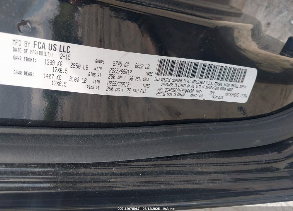 2015 DODGE GRAND CARAVAN SXT PLUS VIN: 2C4RDGCG1FR704459