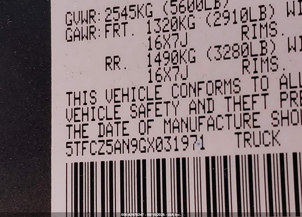 2016 TOYOTA TACOMA VIN: 5TFCZ5AN9GX031971