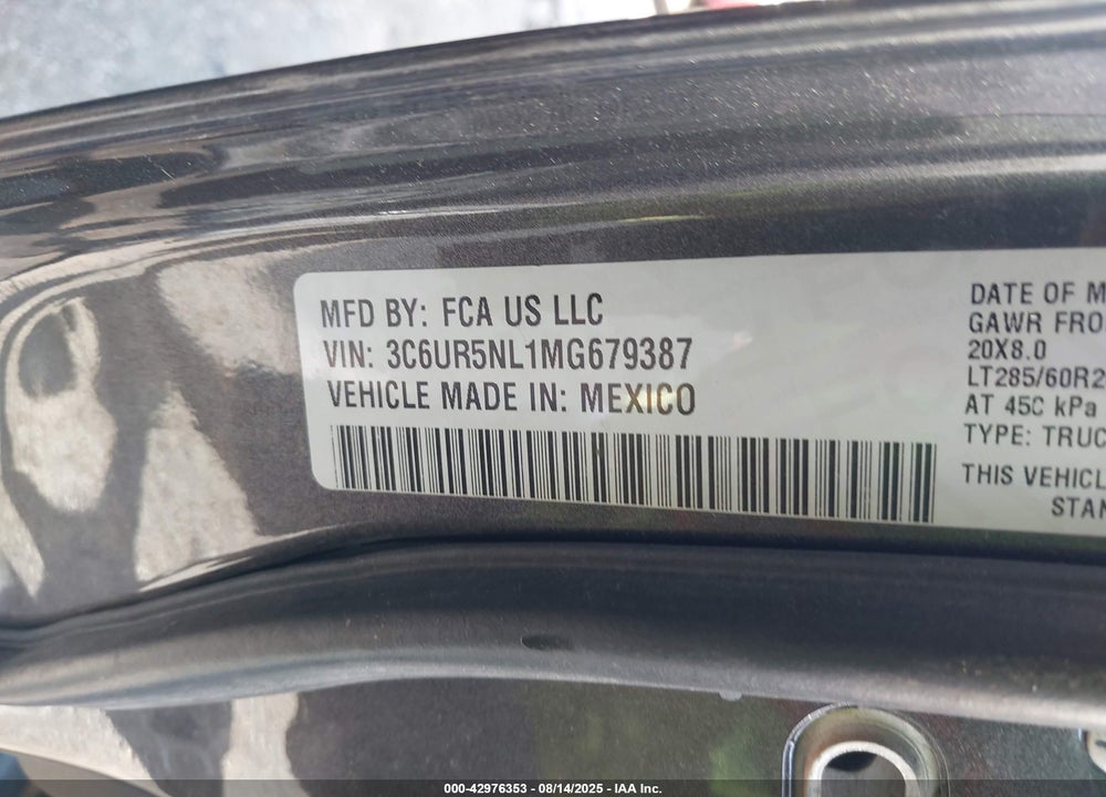 2021 RAM 2500 VIN: 3C6UR5NL1MG679387