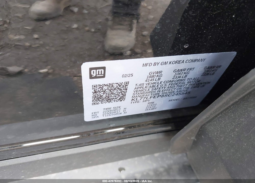 2025 CHEVROLET TRAX VIN: KL77LFEP8SC245545
