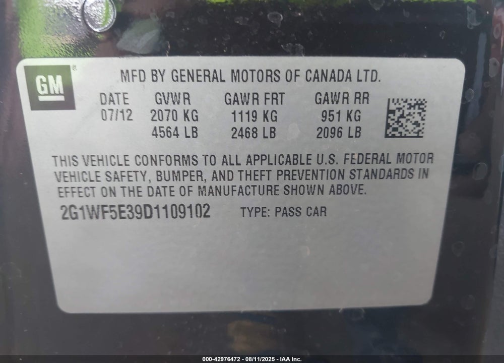 2013 CHEVROLET IMPALA VIN: 2G1WC5E3XD1208357