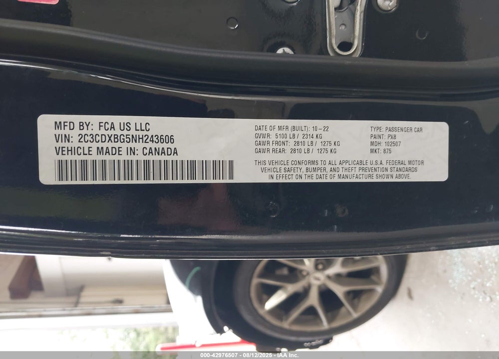2022 DODGE CHARGER VIN: 2C3CDXBG5NH243606