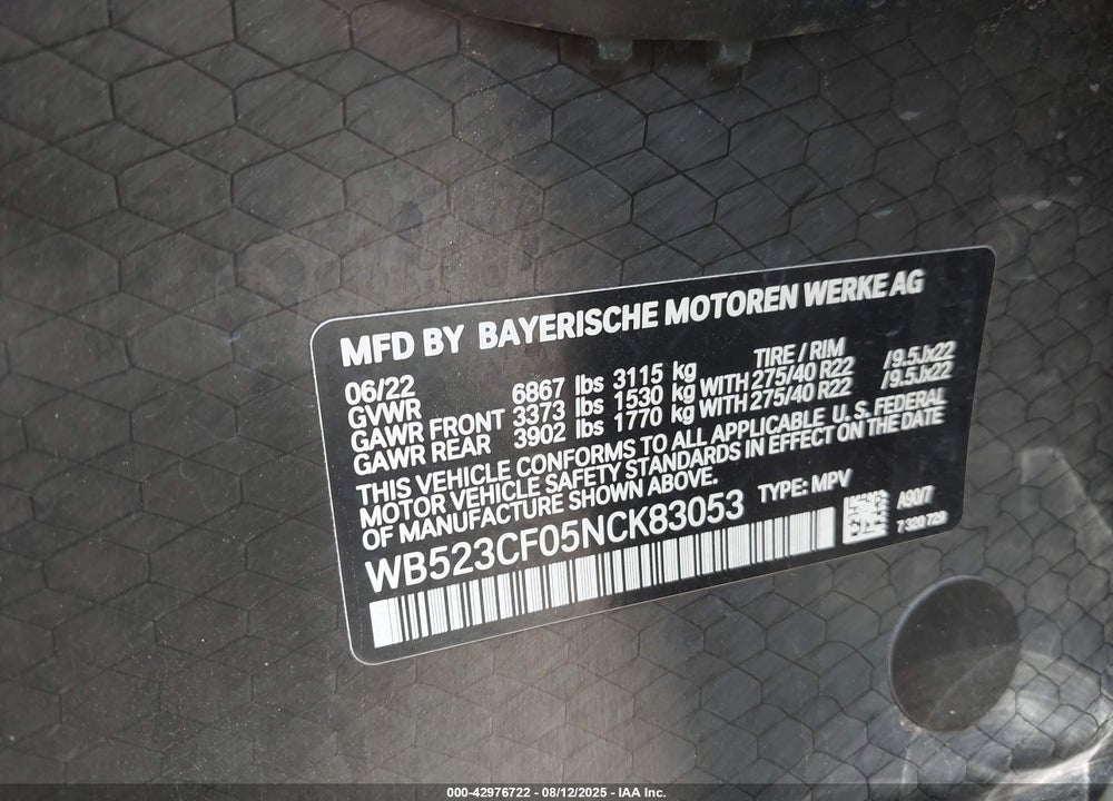 2022 BMW IX VIN: WB523CF05NCK83053