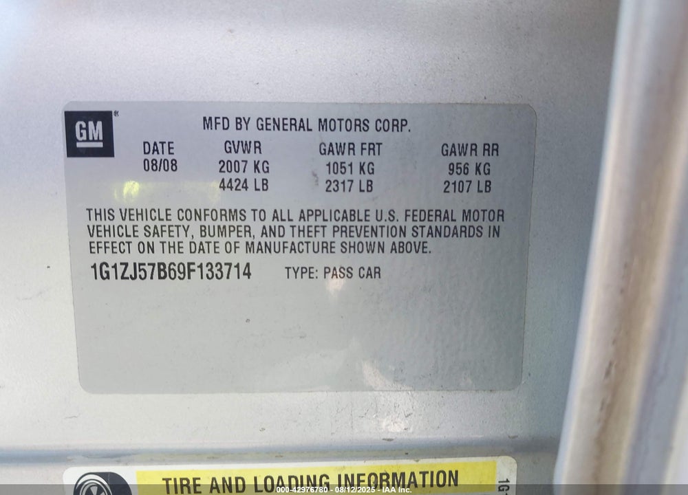 2009 CHEVROLET MALIBU VIN: 1G1ZJ57B69F133714