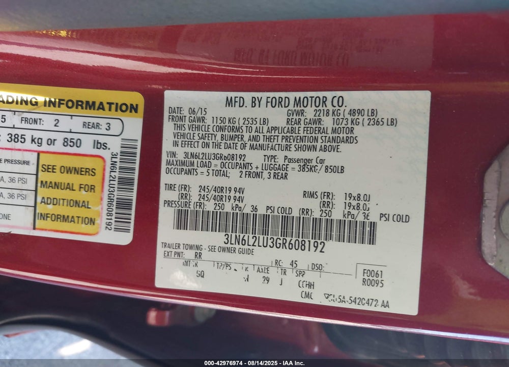 2016 LINCOLN MKZ HYBRID VIN: 3LN6L2LU3GR608192