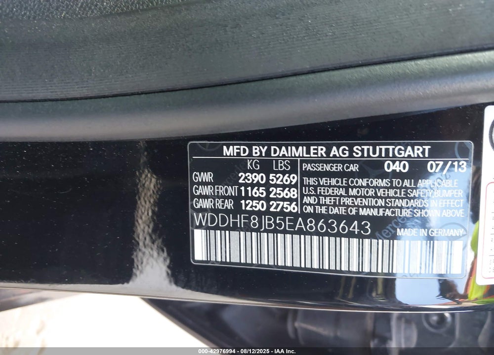 2014 MERCEDES-BENZ E-CLASS VIN: WDDHF8JB5EA863643