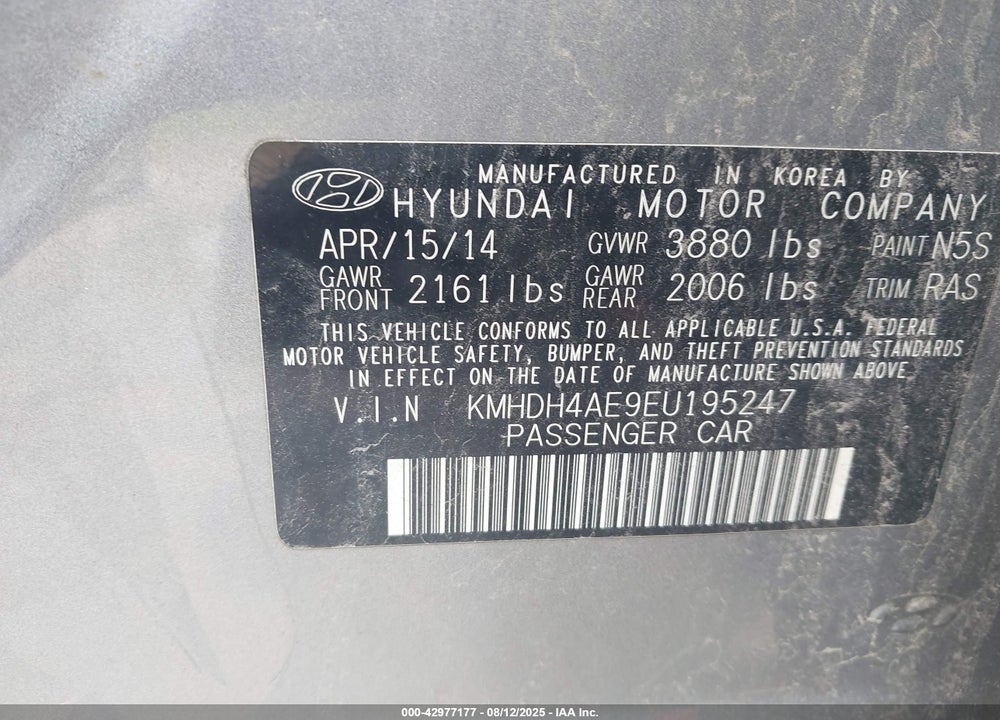 2014 HYUNDAI ELANTRA SE VIN: KMHDH4AE9EU195247