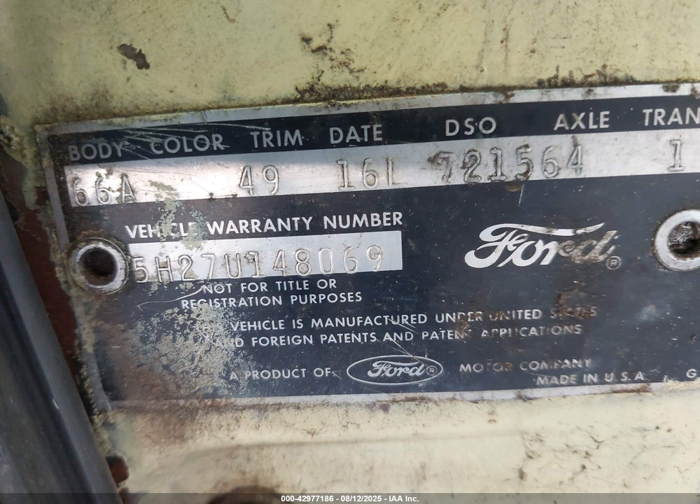 1965 FORD RANCHERO VIN: 5H27U148069