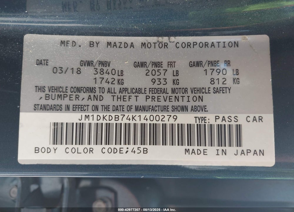 2019 MAZDA CX-3 VIN: JM1DKDB74K1400279