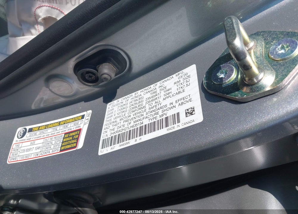 2020 HONDA CR-V VIN: 2HKRW2H27LH635134