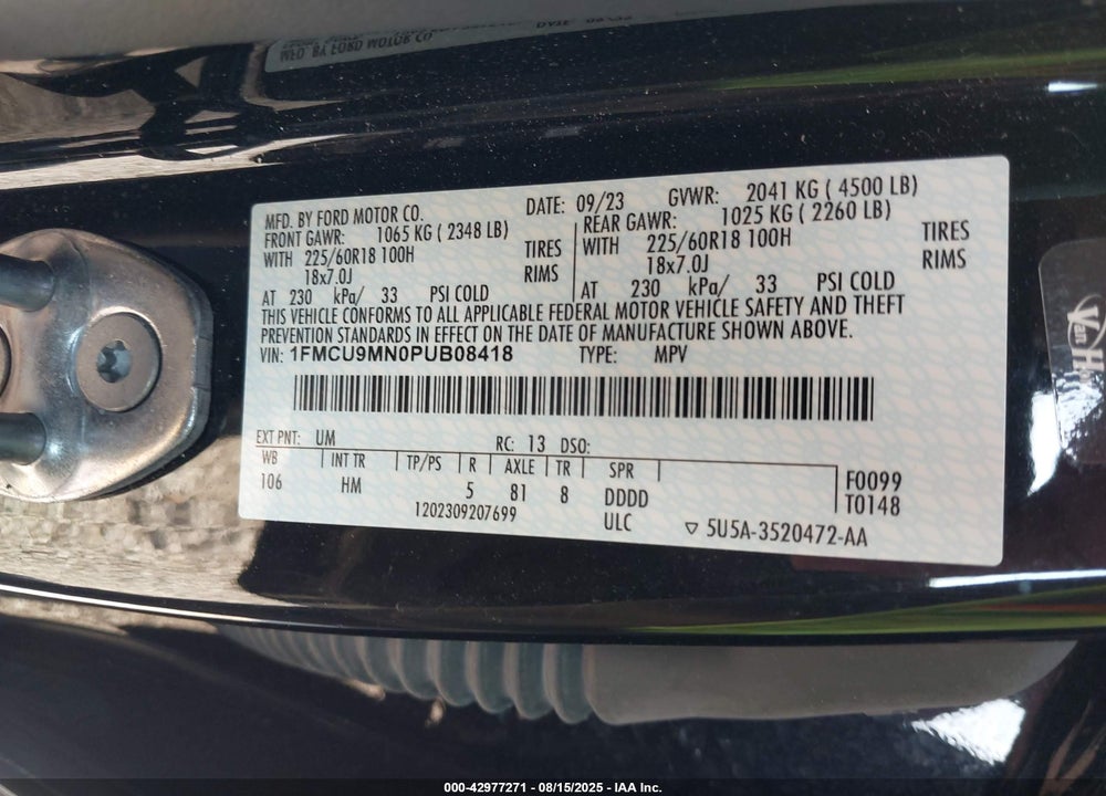 2023 FORD ESCAPE ST LINE VIN: 1FMCU9MN0PUB08418
