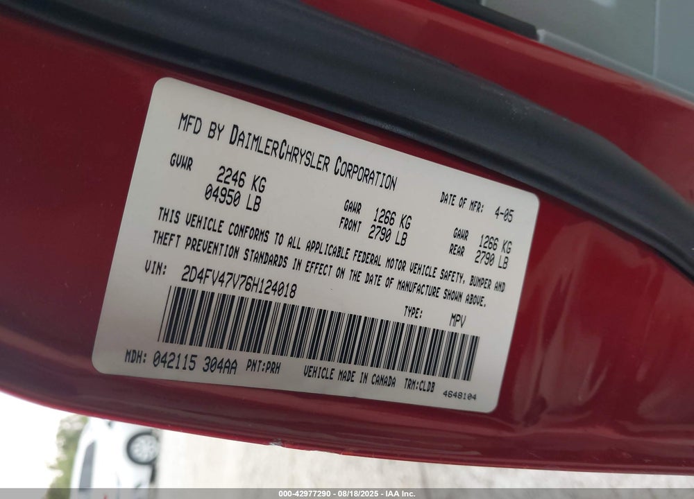 2006 DODGE MAGNUM VIN: 2D4FV47V76H124018