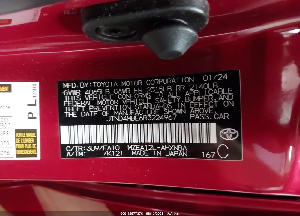 2024 TOYOTA COROLLA VIN: JTND4MBE6R3224967