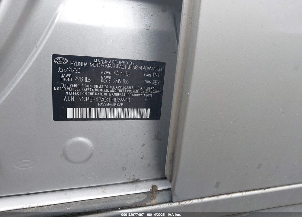 2020 HYUNDAI SONATA VIN: 5NPEF4JAXLH026910
