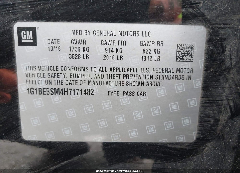 2017 CHEVROLET CRUZE VIN: 1G1BE5SM4H7171482