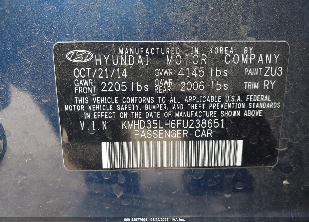 2015 HYUNDAI ELANTRA GT VIN: KMHD35LH6FU238651