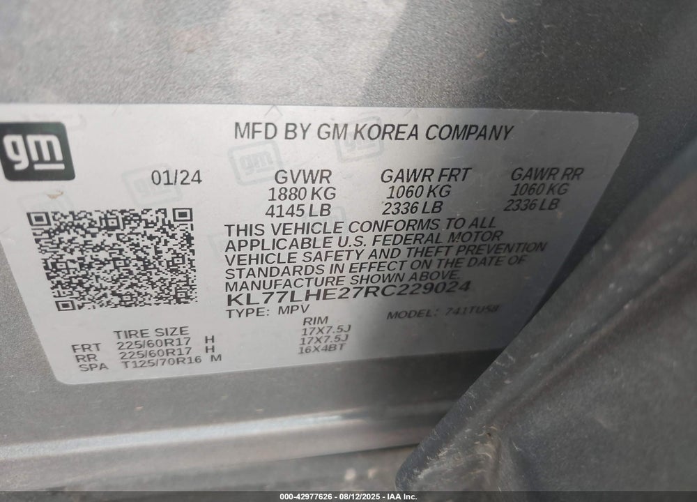 2024 CHEVROLET TRAX VIN: KL77LHE27RC229024