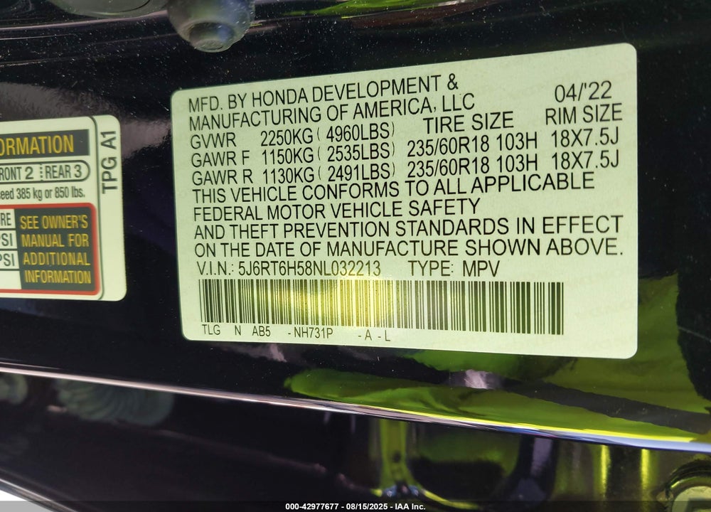 2022 HONDA CR-V HYBRID EX VIN: 5J6RT6H58NL032213