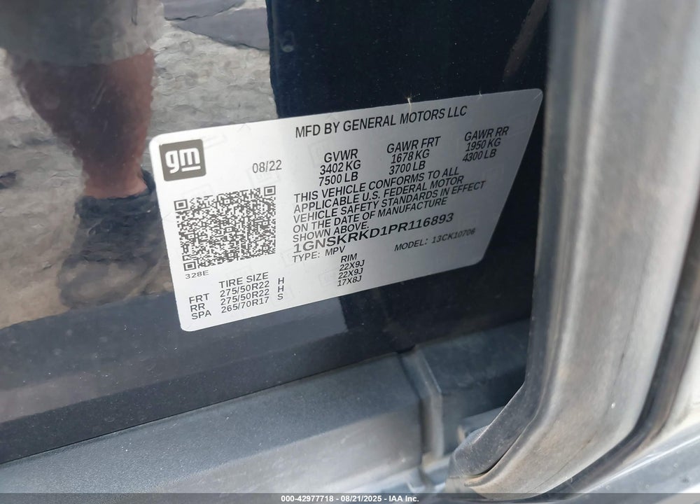 2023 CHEVROLET TAHOE VIN: 1GNSKRKD1PR116893