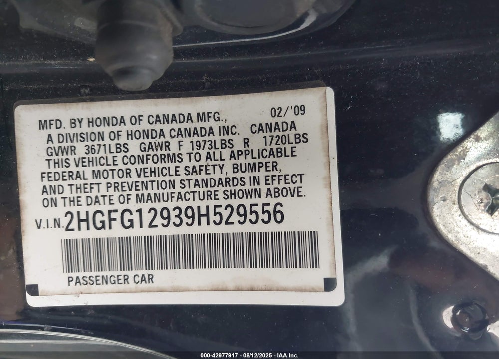 2009 HONDA CIVIC EX-L VIN: 2HGFG12939H529556