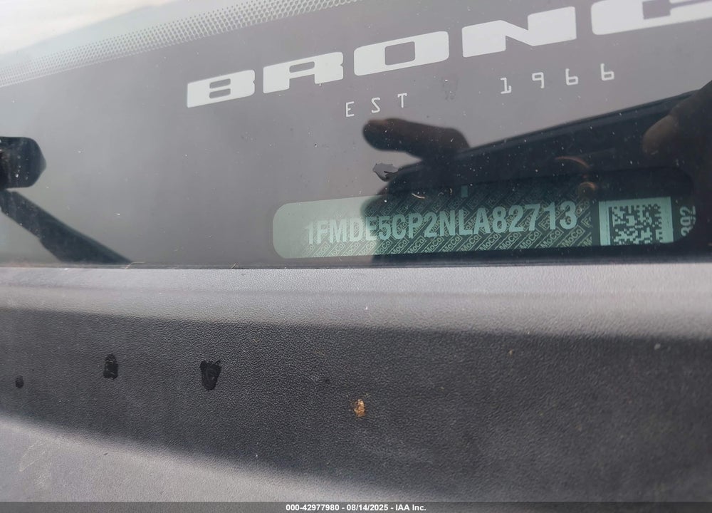 2022 FORD BRONCO VIN: 1FMDE5CP2NLA82713