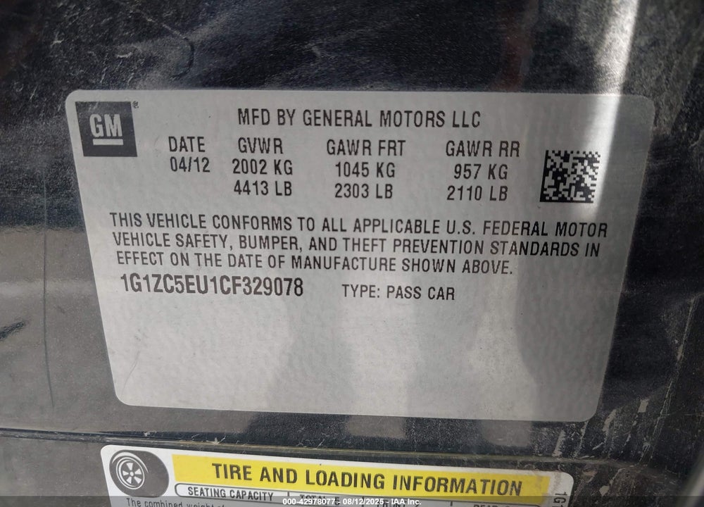 2012 CHEVROLET MALIBU VIN: 1G1ZC5EU1CF329078