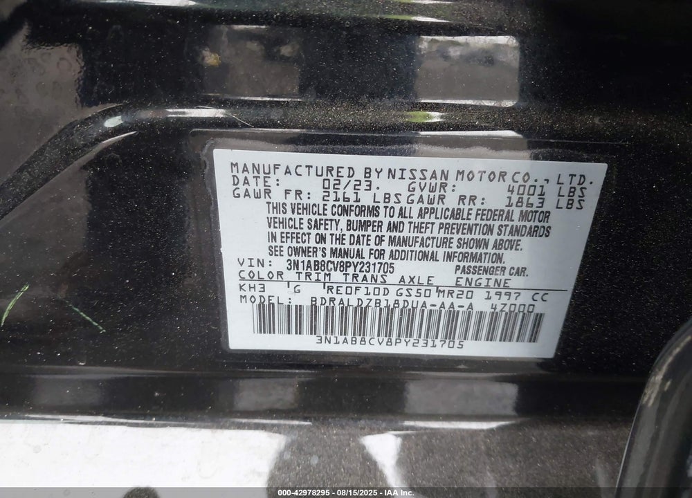 2023 NISSAN SENTRA SV XTRONIC CVT VIN: 3N1AB8CV8PY231705