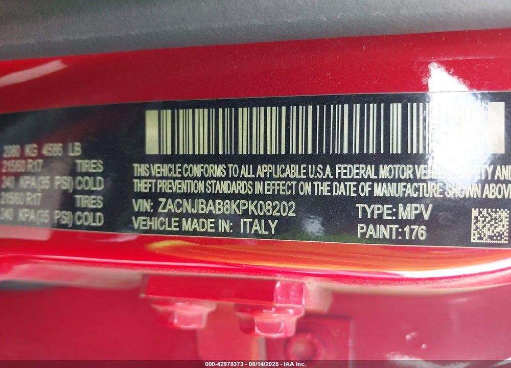 2019 JEEP RENEGADE VIN: ZACNJBAB8KPK08202