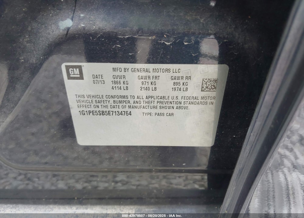 2014 CHEVROLET CRUZE VIN: 1G1PE5SB5E7134764