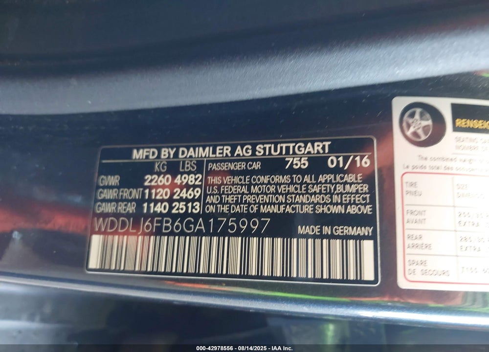 2016 MERCEDES-BENZ CLS CLASS VIN: WDDLJ6FB6GA175997