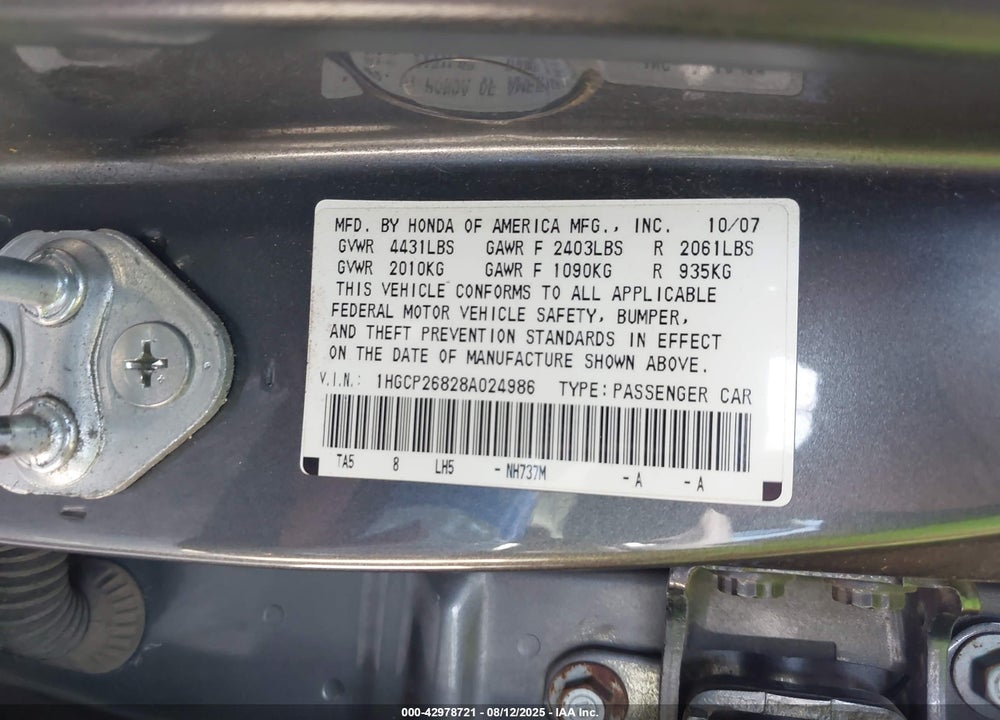 2008 HONDA ACCORD 2.4 EX-L VIN: 1HGCP26828A024986