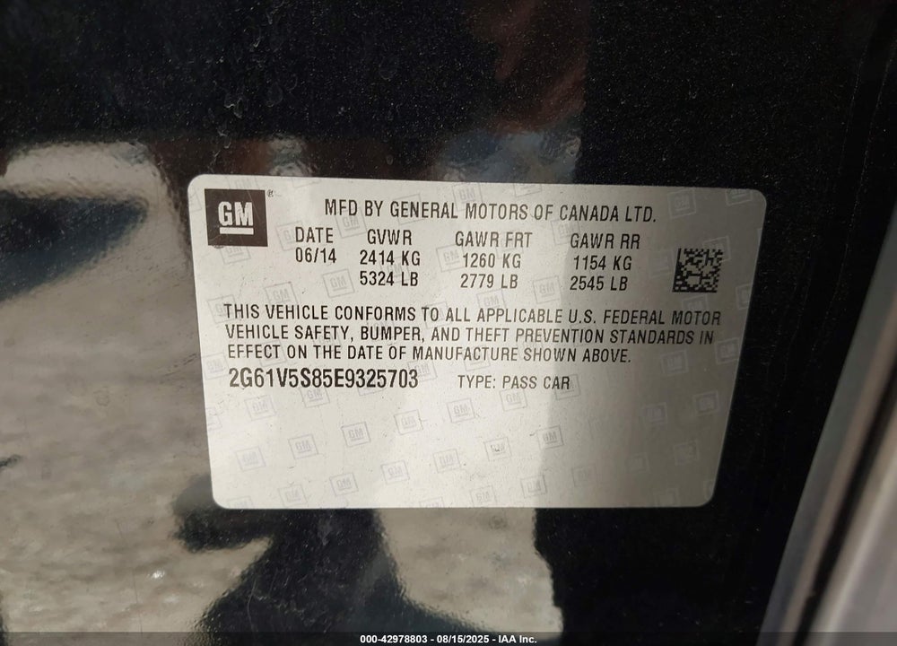 2014 CADILLAC XTS VIN: 2G61V5S85E9325703