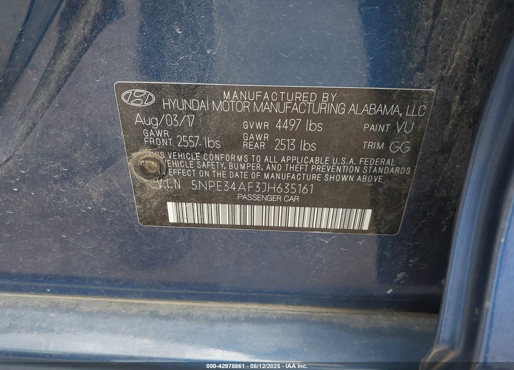 2018 HYUNDAI SONATA VIN: 5NPE34AF3JH635161