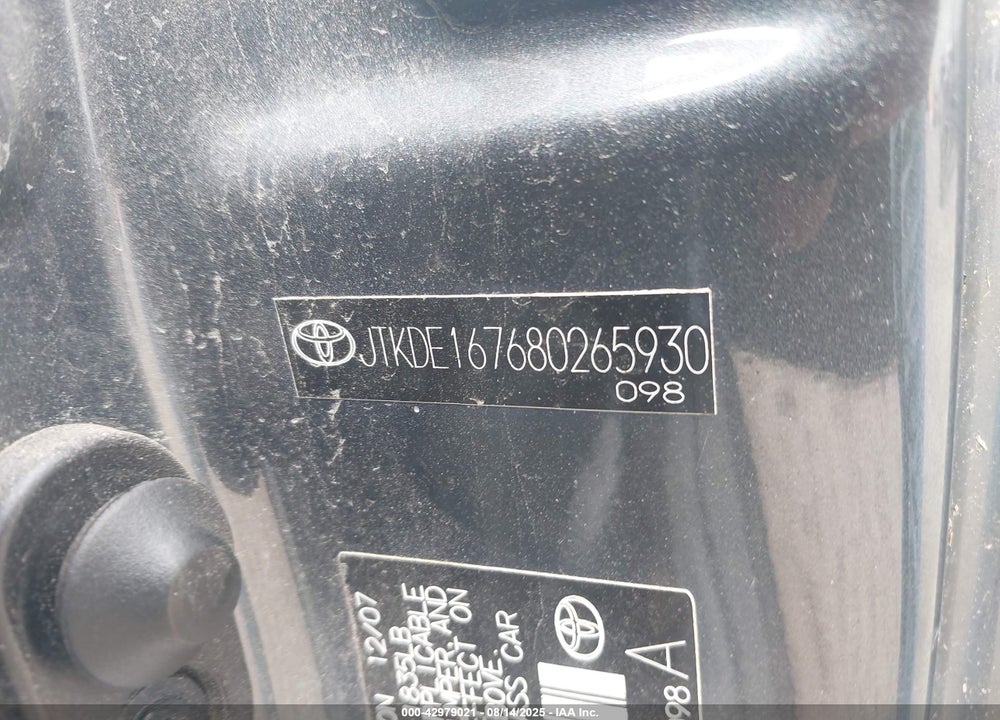 2008 SCION TC VIN: JTKDE167680265930
