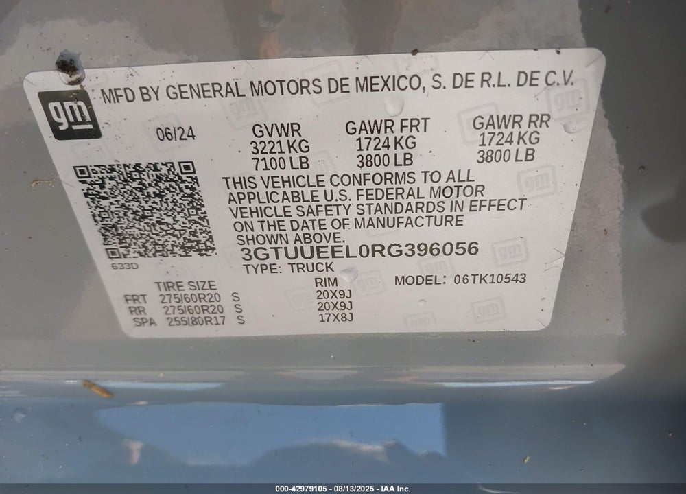 2024 GMC SIERRA 1500 VIN: 3GTUUEEL0RG396056