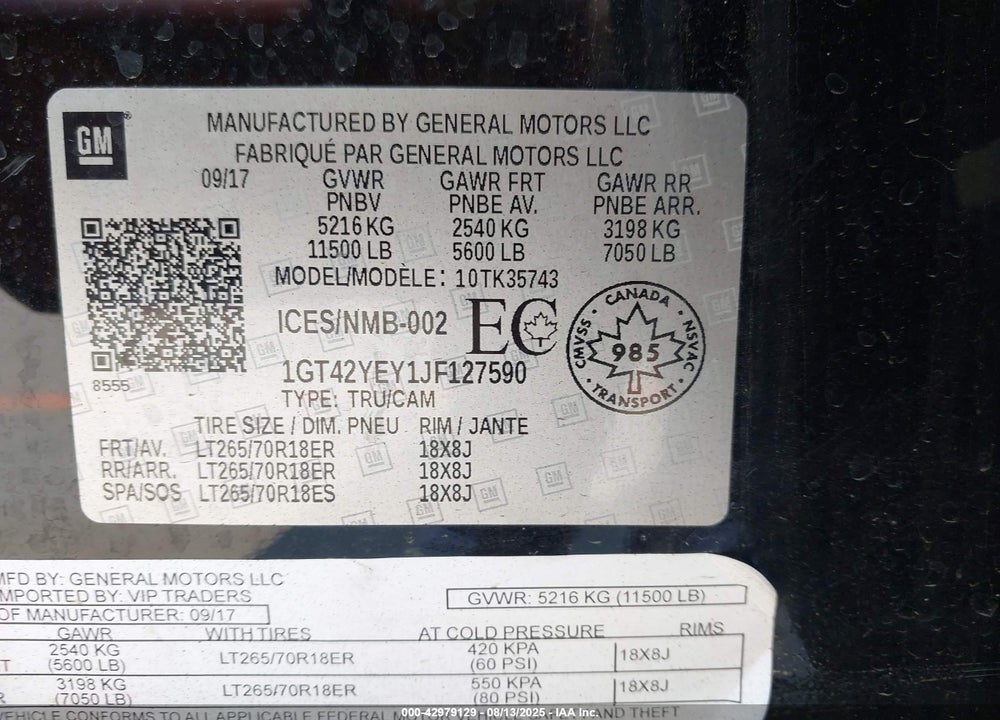 2018 GMC SIERRA 3500HD DENALI VIN: 1GT42YEY1JF127590